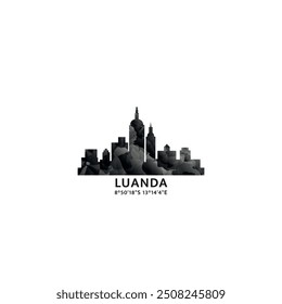 Luanda panorama, vector badge, skyline logo and icon. Angola capital city horizon logotype with landmarks and building silhouettes. Isolated foggy abstract gradient graphic