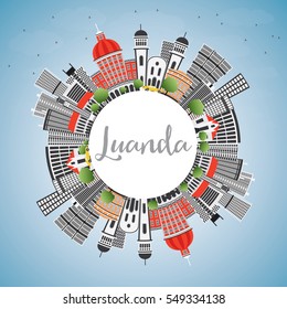 Luanda Skyline with Gray Buildings, Blue Sky and Copy Space. Vector Illustration. Business Travel and Tourism Concept with Modern Architecture. Image for Presentation Banner Placard and Web Site.