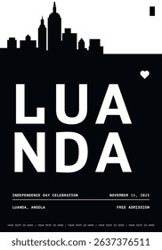 Luanda typography minimalist vector poster for national event, public holiday, independence day, festival layout. Brochure, leaflet, flyer, presentation image template for Angola city