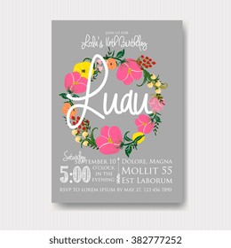 Luau Invitation With Floral Wreath