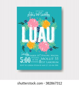 Luau invitation with floral wreath