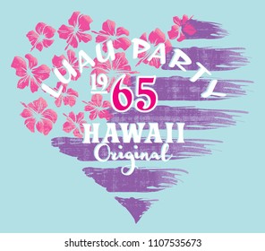 Luau Party Hawaii With Hibiscus American Flag Background, Abstract Vector Print For Summer Woman T Shirt 