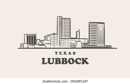 Lubbock skyline, texas drawn sketch