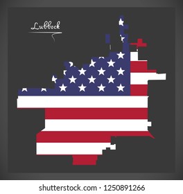 Lubbock Texas City Map With American National Flag Illustration