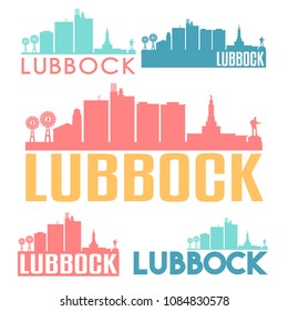 Lubbock Texas Flat Icon Skyline Vector Silhouette Design Set Logos.