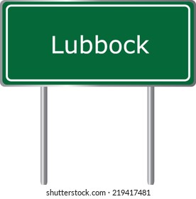 Lubbock, Texas,  Road Sign Green Vector Illustration, USA City