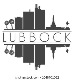 Lubbock Texas Skyline Vector Art Mirror Silhouette Vector
