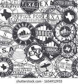 Lubbock Texas Stamps Background. A City Stamp Vector Art. Set of Postal Passport Travel. Design Set Pattern.