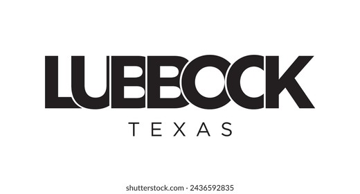 Lubbock, Texas, USA typography slogan design. America logo with graphic city lettering for print and web products.