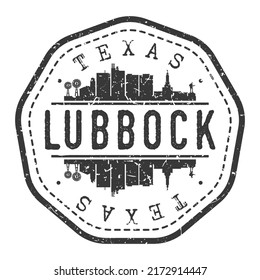 Lubbock, TX, USA Stamp Skyline Postmark. Silhouette Postal Passport. City Round Vector Icon. Vintage Postage Design.