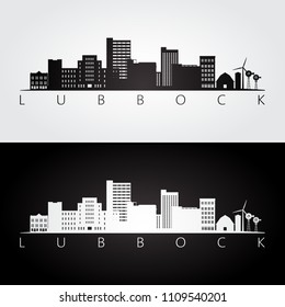 Lubbock, USA skyline and landmarks silhouette, black and white design, vector illustration.