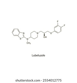 Lubeluzole flat skeletal molecular structure neuroprotective drug used in stroke treatment. Vector illustration scientific diagram.