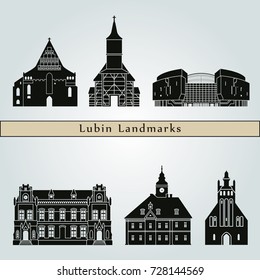 Lubin landmarks and monuments isolated on blue background in editable vector file