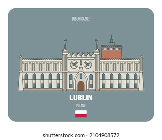 Lublin Castle in Lublin, Poland. Architectural symbols of European cities. Colorful vector 