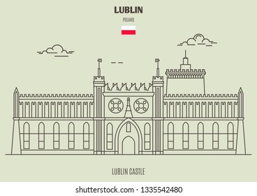 Lublin Castle in Lublin, Poland. Landmark icon in linear style