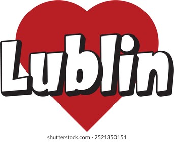 Lublin ciudad ​​text con corazón rojo adecuado para el logotipo o el diseño
