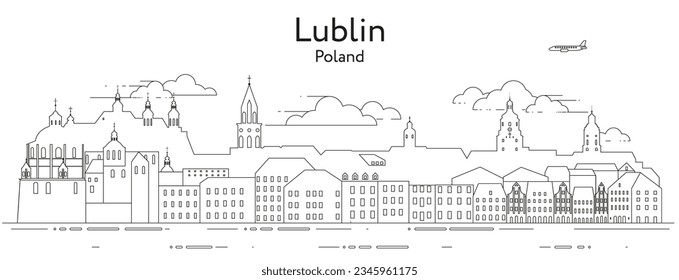 Lublin cityscape line art vector illustration