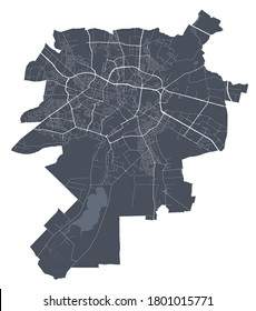 Lublin map. Detailed vector map of Lublin city administrative area. Dark poster with streets on white background.