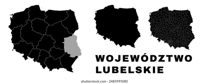 Lublin map, Polish voivodeship. Poland administrative division, provinces, boroughs, and municipalities.