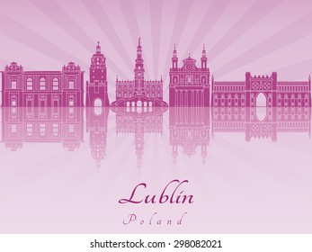 Lublin, Poland skyline in purple radiant orchid in editable vector file