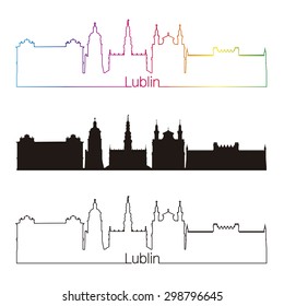 Lublin skyline linear style with rainbow in editable vector file
