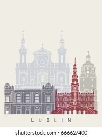 Lublin skyline poster in editable vector file