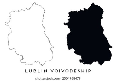 Lublin Voivodeship map outline and black silhouette vector