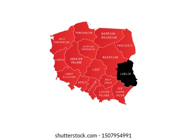 Lublin voivodeship outline map Poland country state province region area  