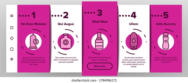 Lubricant Container Onboarding Mobile App Page Screen Vector. Lubricant Liquid , Oil And Cream Tube And Bottle, Spray And Flask, For Condom And Car Motor Illustrations