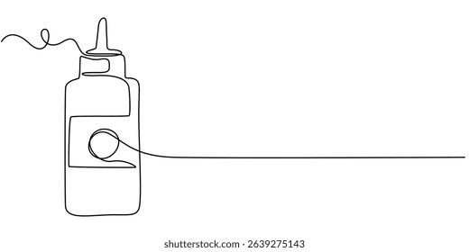 Lubricant oil and bicycle chain, Bicycle Chain Lubricant Bottle continuous one line drawing, Dropping oil, Set of tomato ketchup and mustard bottles vector one line continuous drawing illustration.