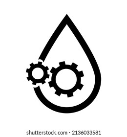 Lubricant oil drop and gear icon isolated on white background. Vector illustration