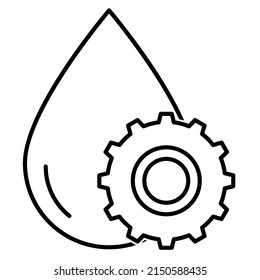 Icono de caída de aceite lubricante y de engranaje en diseño de diseño de diseño de contorno. Ilustración vectorial aislada en fondo blanco.