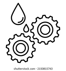 Lubricant oil drop and gear icon in modern outline style design. Vector illustration isolated on white background.