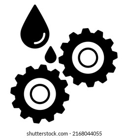 Lubricant oil drop and gear icon in modern silhouette style design. Vector illustration isolated on white background.