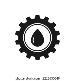 Lubricant oil drop and gear icon design isolated on white background. Vector illustration