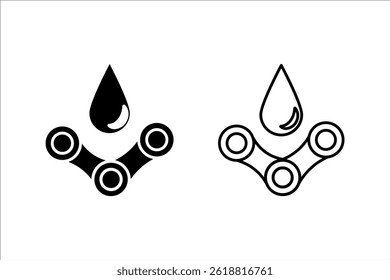 Projeto do ícone da engrenagem e queda de óleo lubrificante isolado no fundo branco. Ilustração vetorial