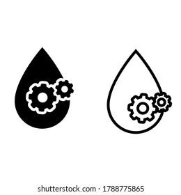 Lubricant Vector Icon Set. Oil Illustration Sign Collection. Drop And Gears Symbol.