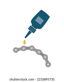 Lubricating bicycle chain. Bike chain lube vector illustration.