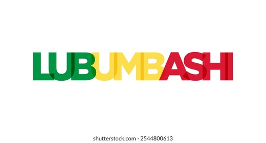 Lubumbashi en el emblema del Congo. El diseño presenta un estilo geométrico, Ilustración vectorial con tipografía atrevida en una fuente moderna. El eslogan gráfico.