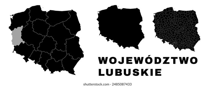 Lubusz map, Polish voivodeship. Poland administrative division, provinces, boroughs, and municipalities.