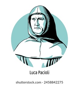 Luca Pacioli was an Italian mathematician, one of the founders of modern accounting principles. Hand drawn vector illustration