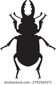 Lucanidae insect shape, forest bug icon, coleoptera beetle graphic, horned arthropod vector.