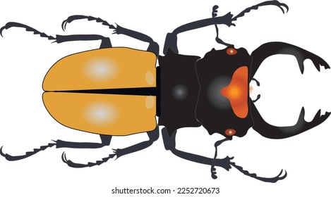 Lucanus beetle vector hand drawn illustration. Odontolabis lacordairei on white background, for print, tattoo, textile, card. Yellow black stag beetle, lucanidae, collection beetles, insects