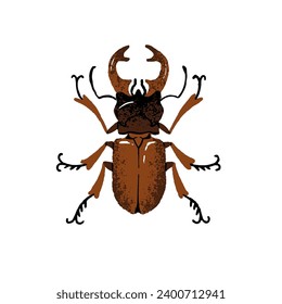 Lucanus cervus, European or greater stag beetle. Horned bug, realistic shield insect, arthropod animal. Exotic nature, forest fauna. Flat isolated hand drawn vector illustration on white background