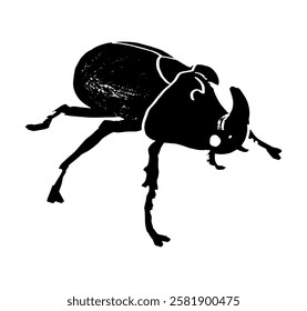 Lucanus cervus, European stag beetle, greater stag beetle. Textured rhinoceros beetle. Different pose, action. Isolated on white background. Monochrome vector illustration