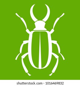 Lucanus cervus icon white isolated on green background. Vector illustration