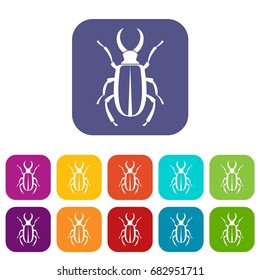 Lucanus cervus icons set vector illustration in flat style in colors red, blue, green, and other