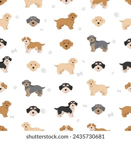 Lucas terrier seamless pattern.  Different coat colors set.  Vector illustration