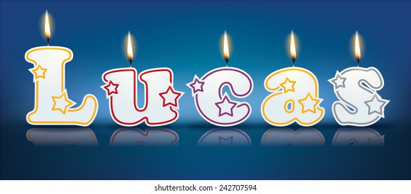LUCAS written with burning candles - vector illustration