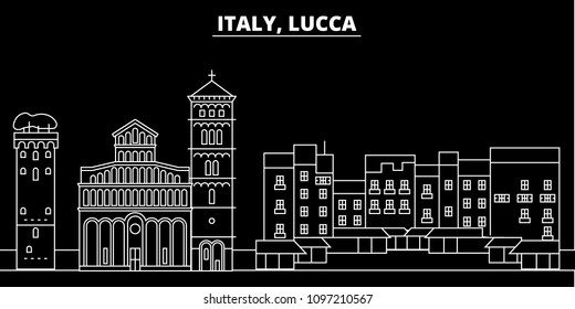 Lucca silhouette skyline. Italy - Lucca vector city, italian linear architecture, buildings. Lucca travel illustration, outline landmarks. Italy flat icons, italian line banner